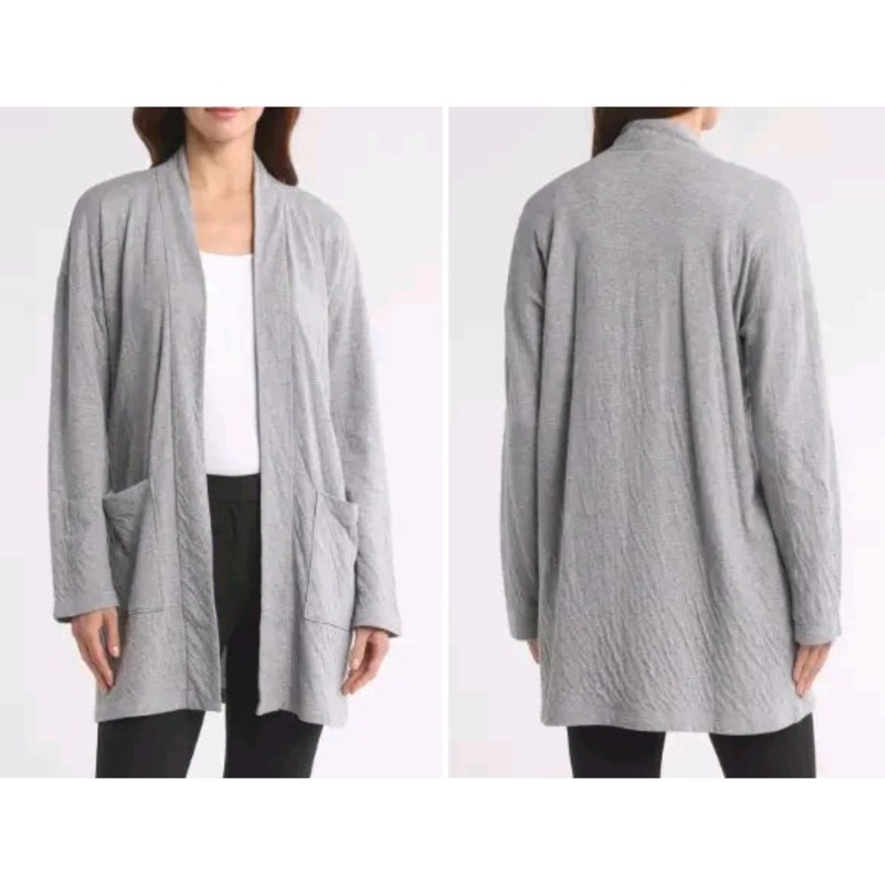 NWT Eileen Fisher Cardigan Size Large Moon Gray Organic Linen Cotton Open Front